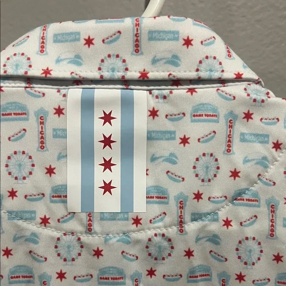 Rhoback Kids Polo Shirt in White and Red Print. Chicago print - Picture 4 of 5